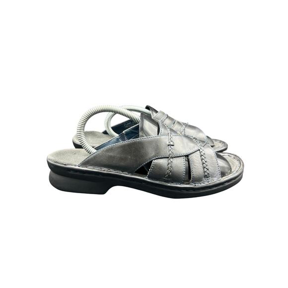 🩴 Clarks Gray Leather Slide Sandal 8 Comfort Footbed Minimalist Everyday Summer - Picture 2 of 4